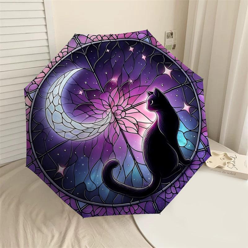 1PC cat moonAutomatic Open/Close Umbrella with Windproof, 8-Rib Sturdy Canopy, Durable Ribs, Fashionable Design1214A