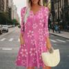 Women's Summer Dress Loose V Neck Three-quarter Sleeve Sundress With Pockets Dress