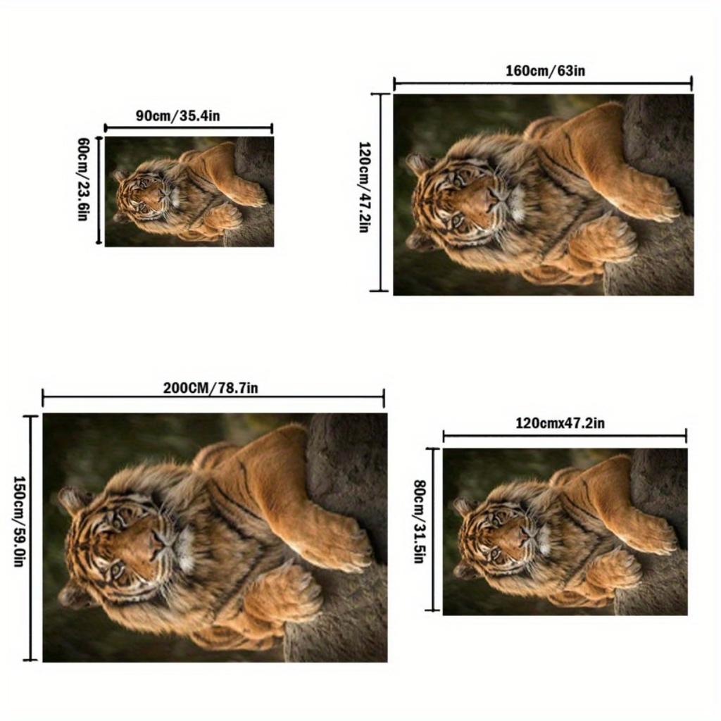 Flannel Tiger Print Rug Non-Slip Absorbent Soft Large Floor Mat for Living Room Bedroom Bathroom Home Decor 120x160cm