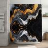 Luxury Marble Print Shower Curtain Set Black Gold Geometric Pattern Bathroom Decor with Rod Pocket for Home Bathing Room (69 x 7