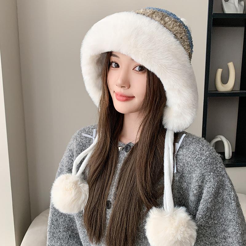 Winter Plush Warm Knitted Hat Color Hairball Hat Thickened Plush Color Wool Hat Women's Hat