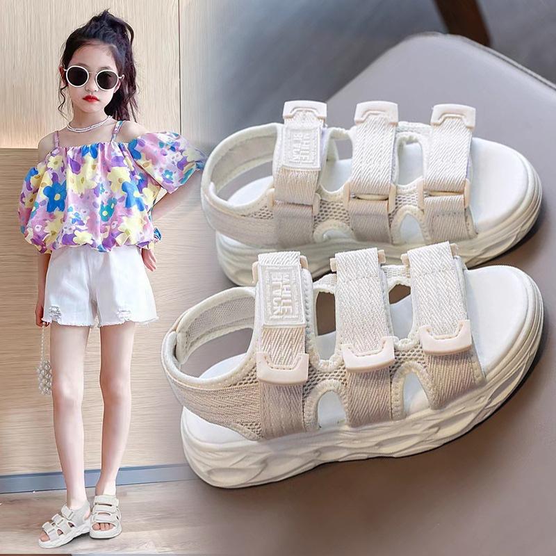 Girls sandals 2025 summer new foreign princess shoes girls open-toed beach shoes children soft-soled sports sandals