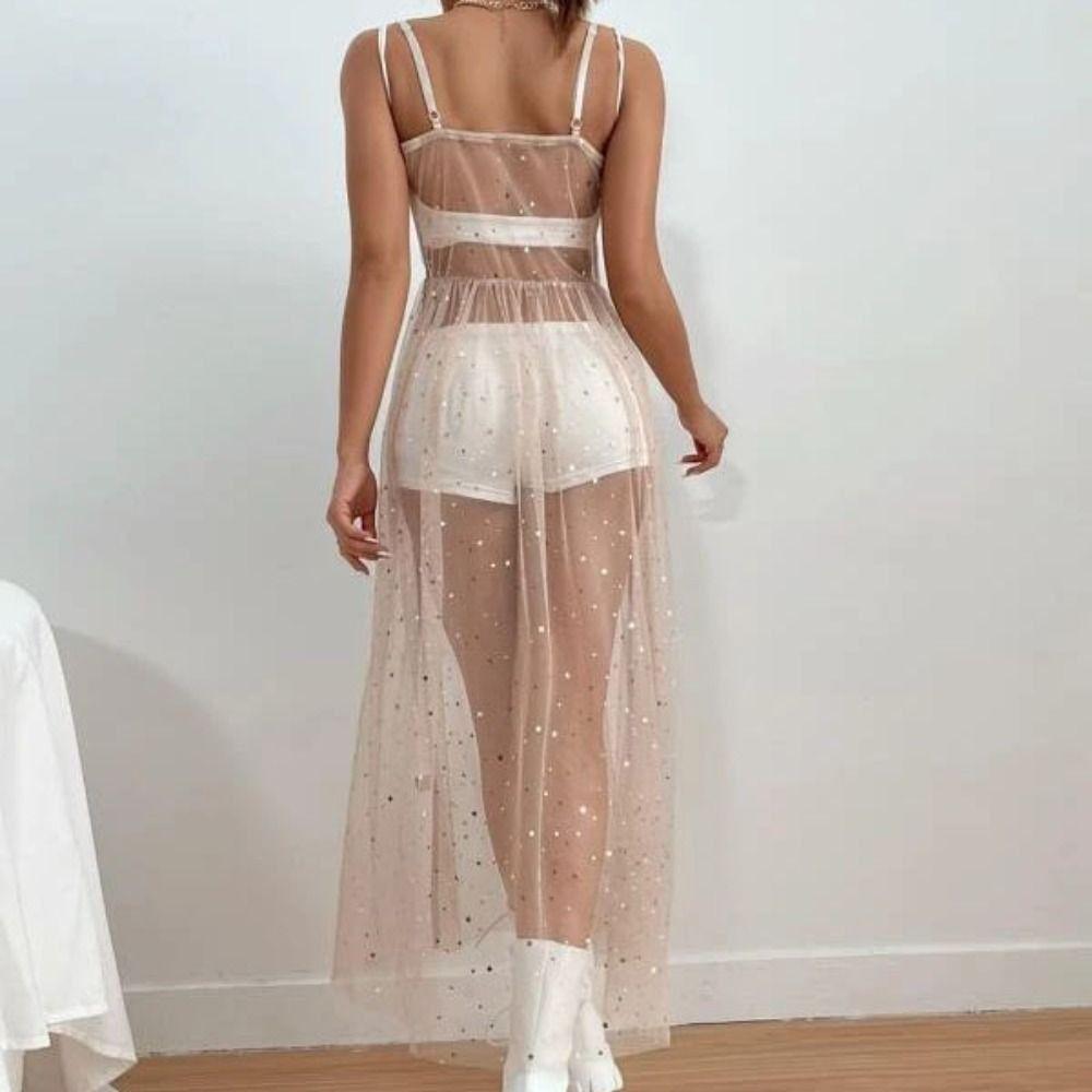 Mesh Transparent Summer Tulle Dress Bling Bling Dot Sling Dress Women Cover Up Dress  Women