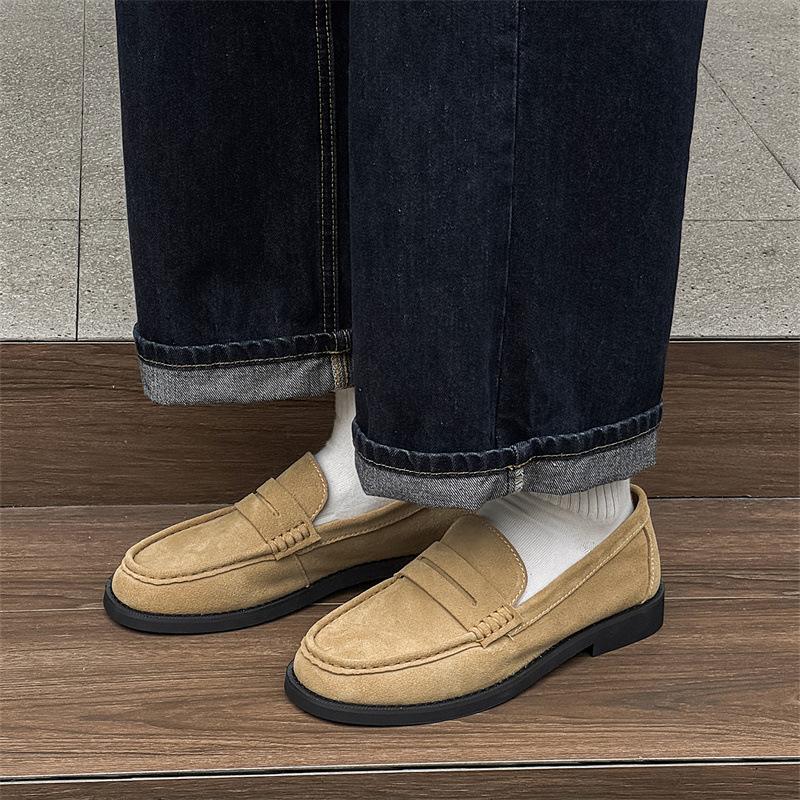 2025 new anti-velvet loafers matte round-headed beanie shoes lightweight classic retro leather shoes 18009 beige-J