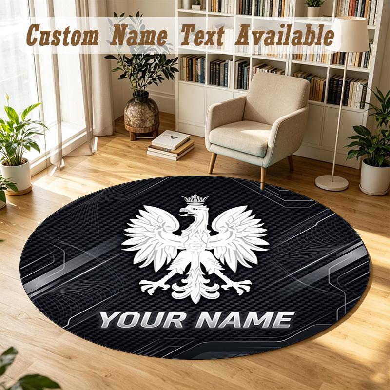 Round Rug Custom NamePoland Pattern Non Slip Carpet Home Floor Decor