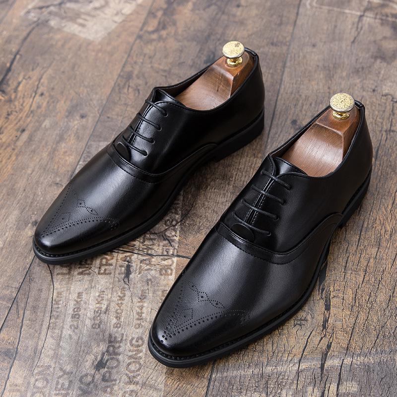 Men's Pointed Toe Leather Shoes - British Retro, Business Casual, Korean Style, Height Increasing, Formal & Wedding.