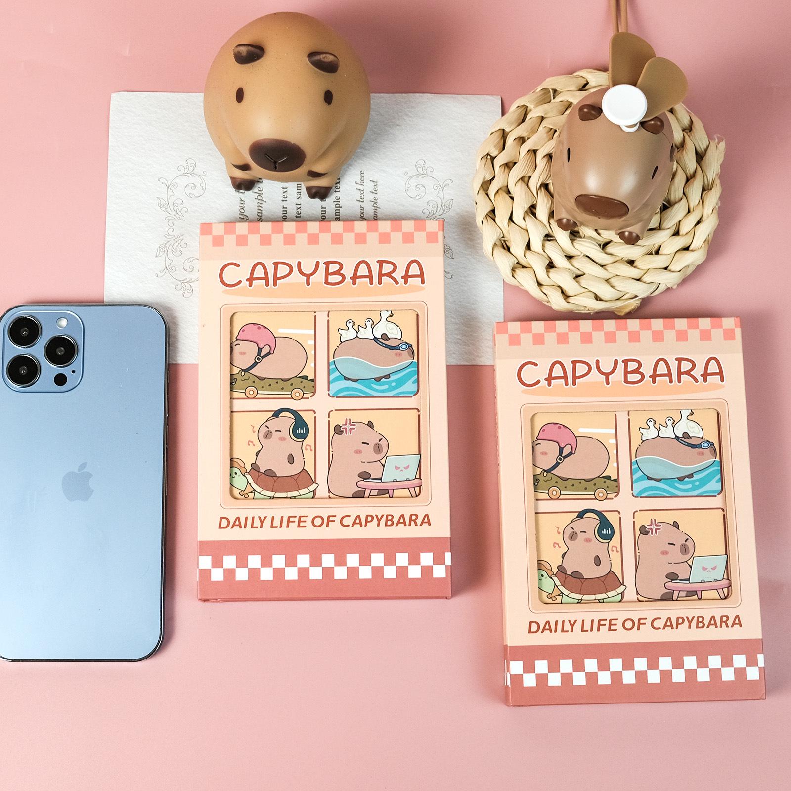 Hand-painted Capybara Series Pink Hardcover Tri-fold Children s Cartoon Diary Notebook