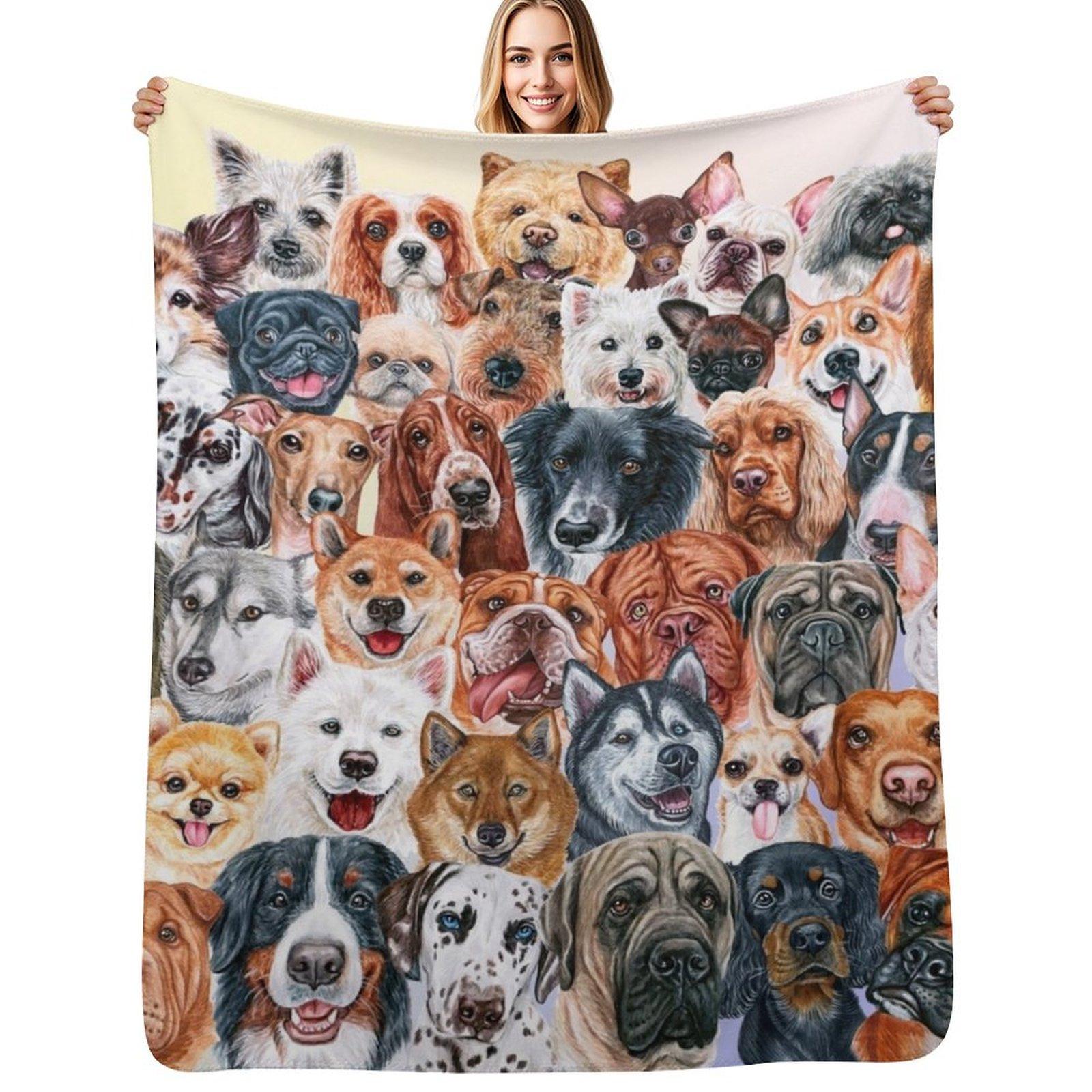 Beautiful Collage of Dogs so many painted beautiful faces dogs are the best Throw Blanket Machine Washable Soft Warm Blanket 102x76cm(40x30in)