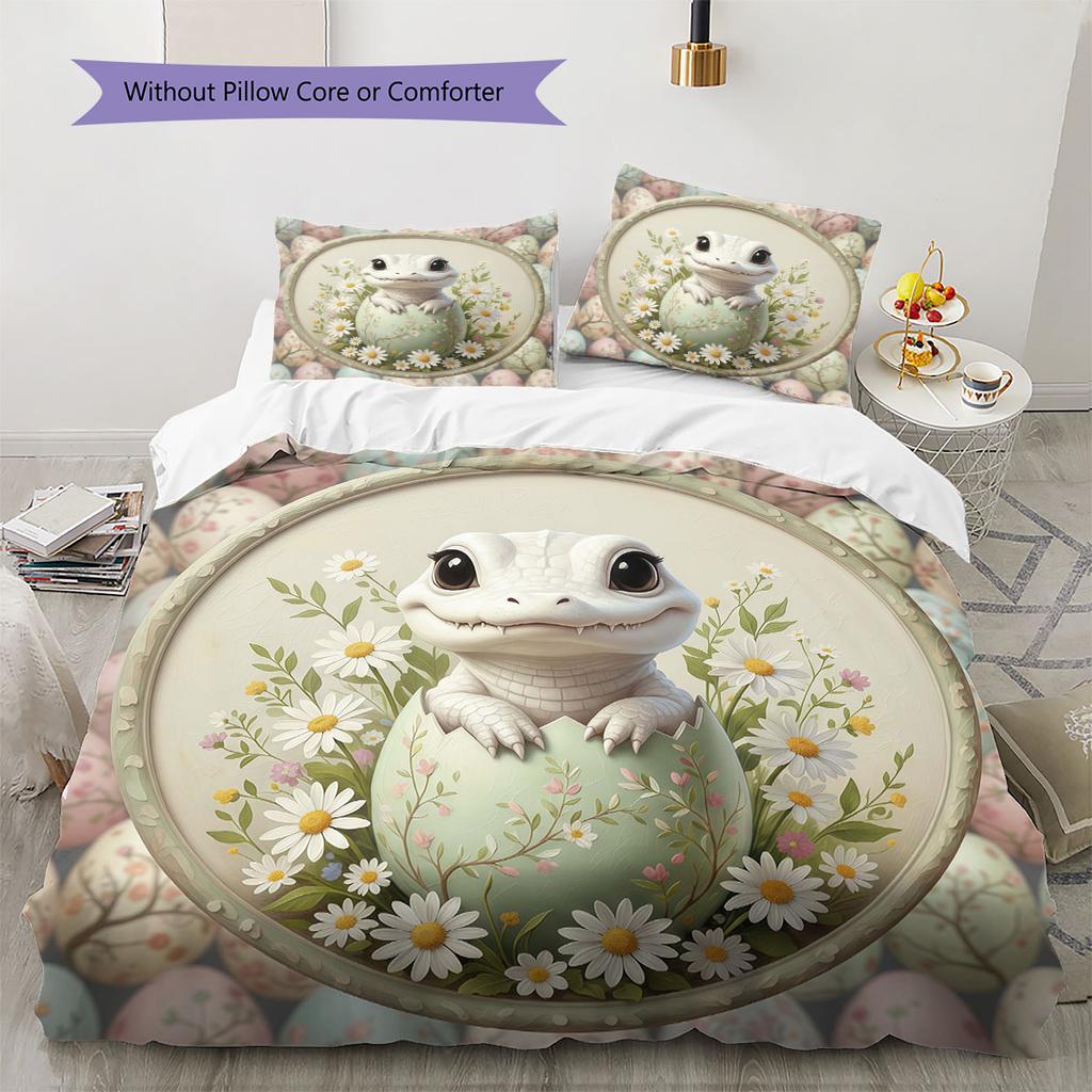 CuteEasteranimals Pattern Bedding Quilt Set Quilt Cover Pillowcase Home Decoration Birthday Gift (1 * duvet cover + 2 * pillowcase, without core)