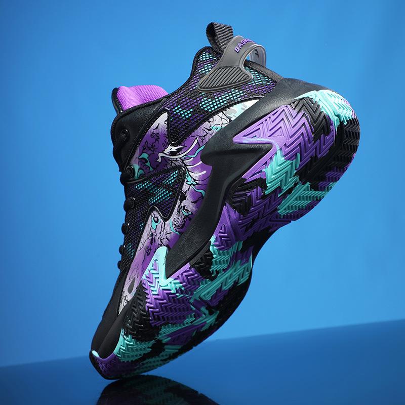 

New basketball shoes Guochao graffiti rubber couple shoes breathable high-top comfortable streetfighter basketball platform running shoes men 36