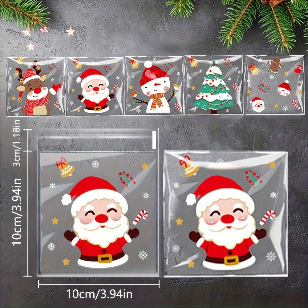 100Pcs Christmas Cellophane Candy Bags, Self-adhesive Candy Bags, Goodie Cookie Gift Bags for Christmas Party Favors Wrapping