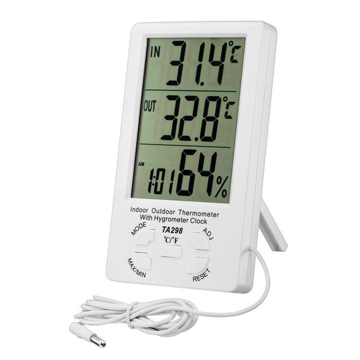 Thermomètre hygromètre digital intérieur/extérieur avec sonde - écran LCD, mémoire Min/Max, blanc