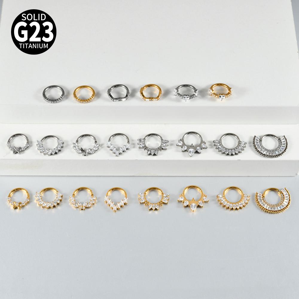 1pc G23 Titanium Split Ring with Multi Slanted Marquise Round White CZ Septum Nose Ring Cartilage Helix Tragus Piercing Jewelry