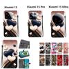Handmade PU Leather Flip Case for Xiaomi 15/Xiaomi 15 Pro/Xiaomi 15 Ultra Anti-Slip Shockproof Cover with Wrist Strap & Heart/Rose Cat Designs