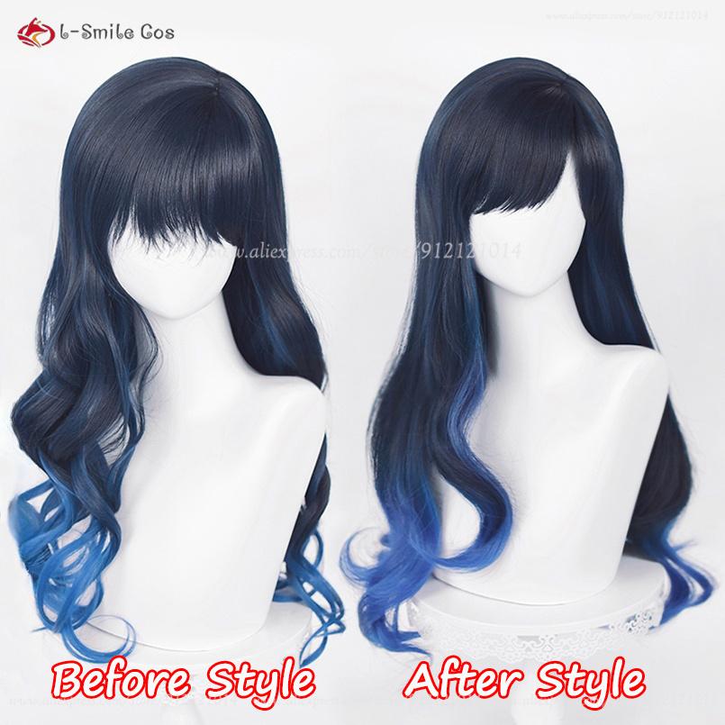 Hochwertige Shiraishi An Cosplay Perücke Lang 70cm Blauverlauf Lockiges Haar Hitzebeständig Synthetisches Haar Partyperücken + Perückenkappe