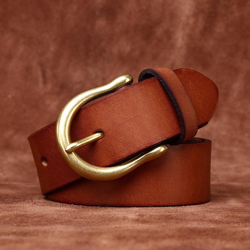 Belt Men's Retro Washed Frosted Distressed First Layer Cowhide Leather Brass Buckle Simple Casual Jeans Belt Men