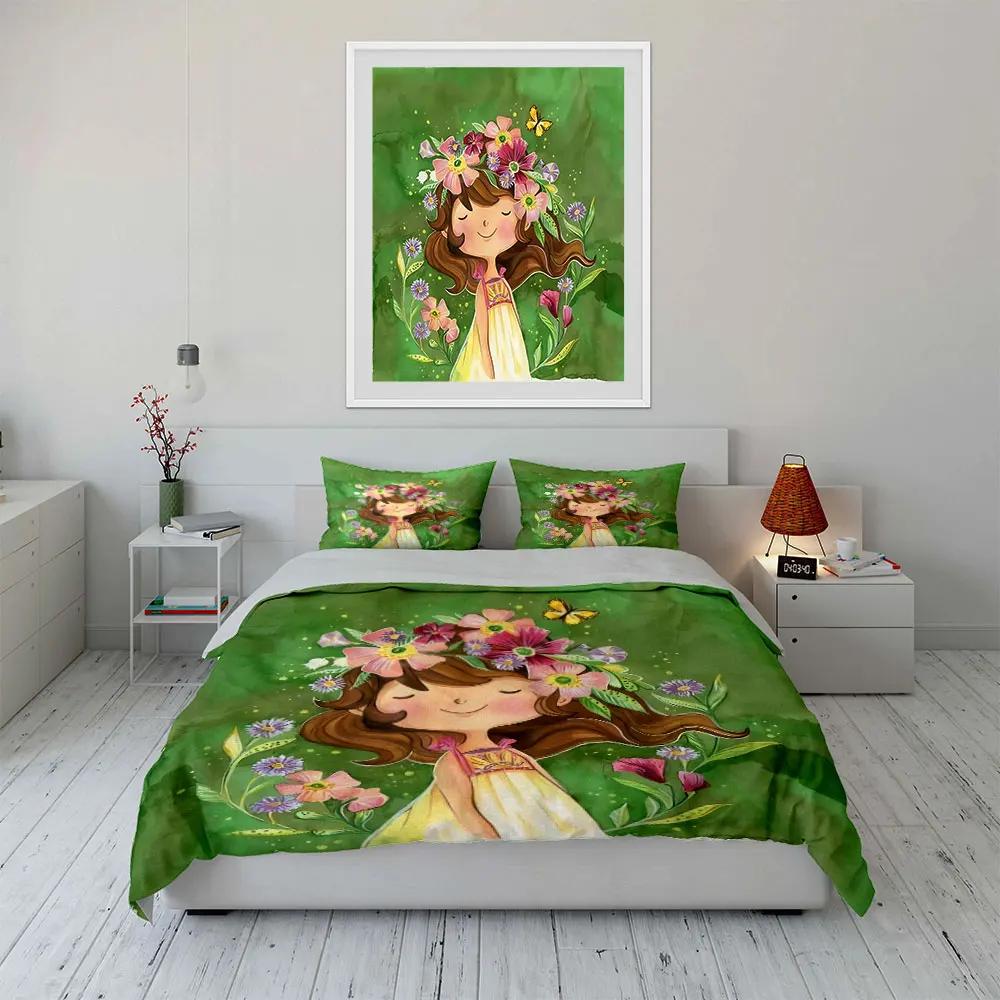 Floral Girl Art Decoration Set Soft Comfortable Duvet Cover Bedding Set Included 1*Duvet Cover & 2*Pillowcases Gift