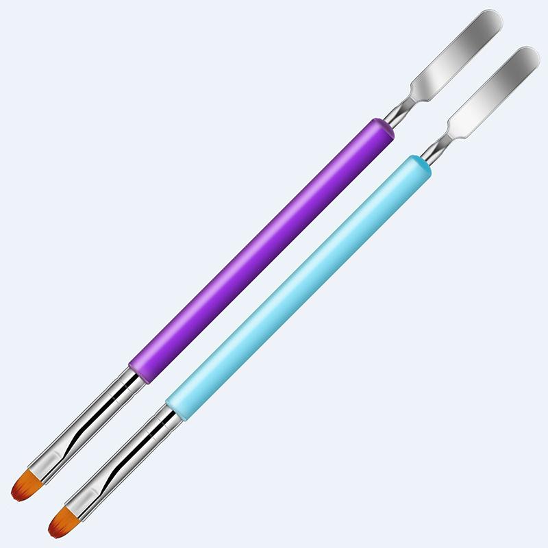 Poly Gel Brush Pen Dual Ended 2 In 1 Design Nail Brush And Spatula Stainless Steel Gel Nail Brush For Nails Extension Gel