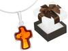 Short Silver Necklace Cross With Amber Women's Cross Choker 40 Cm