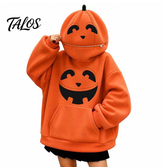 Halloween Pumpkin Hoodie Women Oversized Hoodie, Fall Long Sleeve Hooded Loose Fit Sweatshirt with Pocket, Jack-O-Lantern Holiday Costume Pullover Top