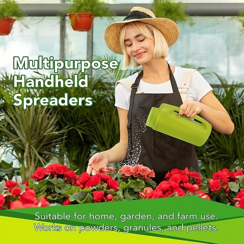 Handheld Multi-Purpose Spreader - Adjustable Dial, 7 Opening Modes, for Seeds, Fertilizer, Salt | Includes Scoop