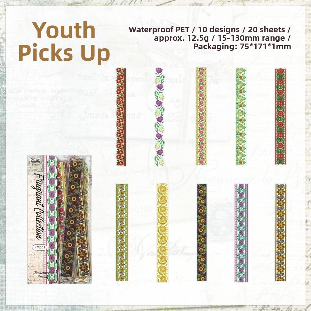 

20pcs Floral Pattern Vintage Lace Stickers Wear-Resistant PET Stickers for Photo Album F