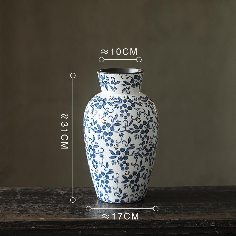 French-Chinese Ice Crackle Blue & White Ceramic Vase: Entrance & Living Room Decor