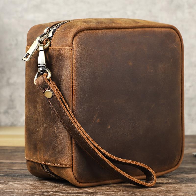 Retro Crazy Horse Leather CD Storage Case for 56 Discs with Wrist Strap