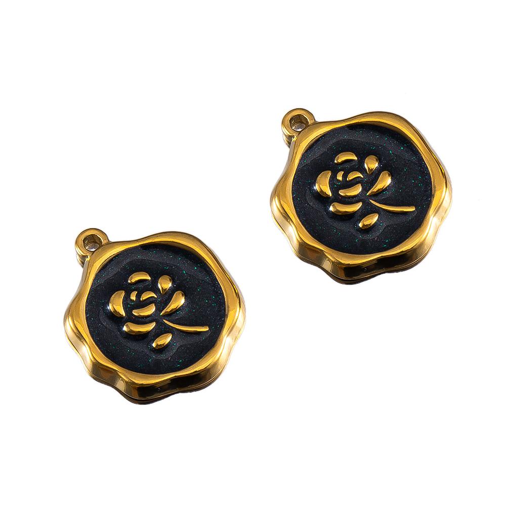

2pcs Stainless Steel Gold Plated Enamel Flower Rose Heart Moon Bracelet Charm for DIY Necklace Earring Component Jewelry Making 2pcs