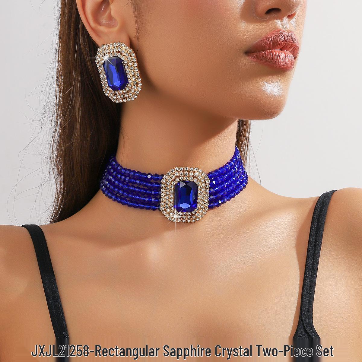 Роскошный многослойный чокер-ожерелье из хрустального стекла геометрической прямоугольной формы и набор серег