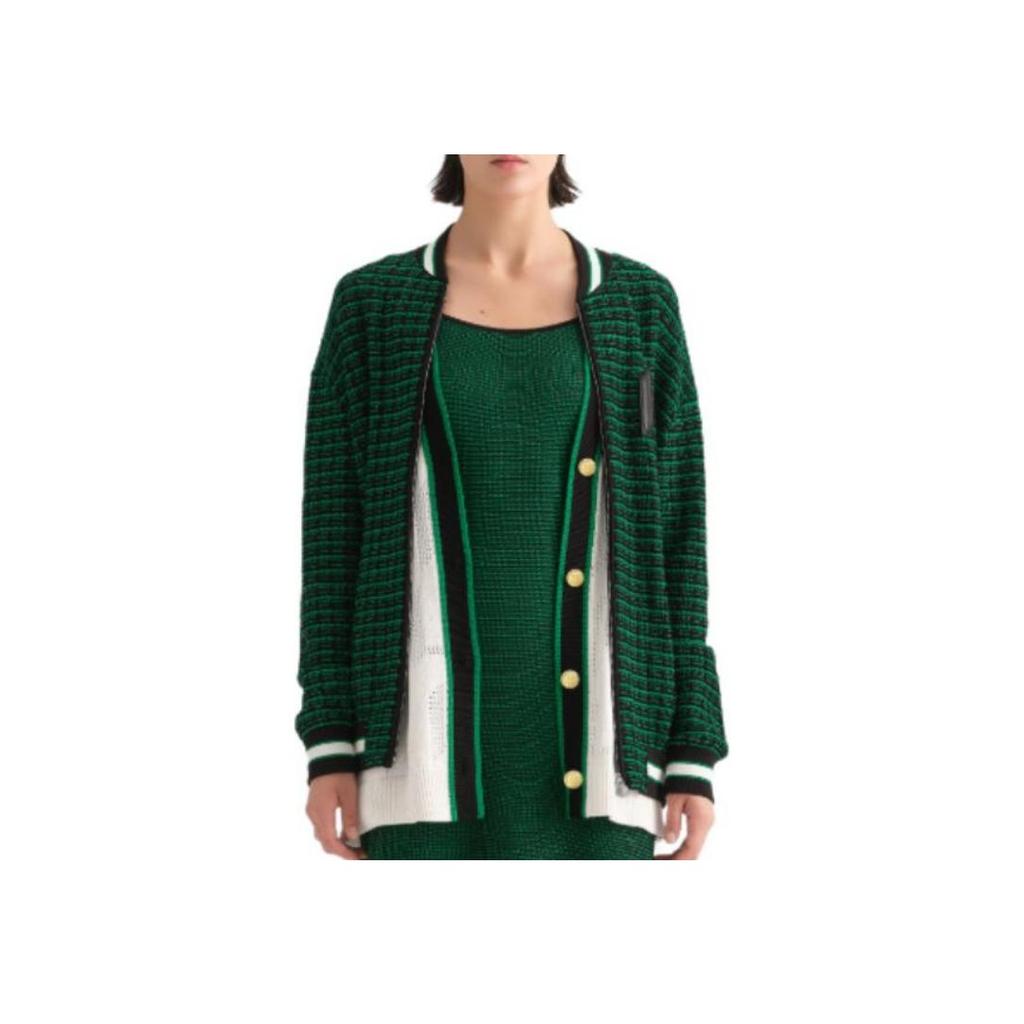 Karl Lagerfeld Urban Fashion Street Social Light Luxury Plaid Badge Round Neck Pocket Long Sleeve Jacket Women Jackets Green 236L14E6