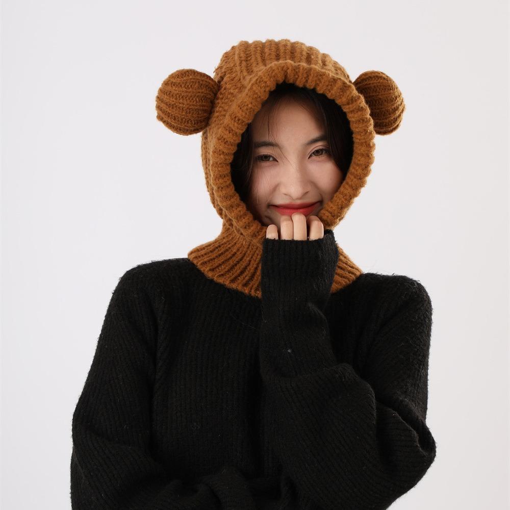 

Осень и зима новый милый женский студенческий пуловер шапка интегрированная шапка Барак теплая вязаная шапка Баотоу one size коричневый