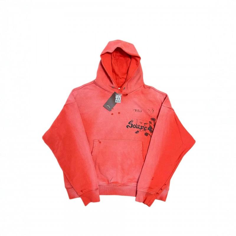 Paly Hollywood Mens Hoodie Cartoon Graphic Washed Distressed Long Sleeve Casual Sweatshirt