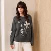 Sancai Damen 2025 Winter Blumen-Jacquard Pullover Strickpullover