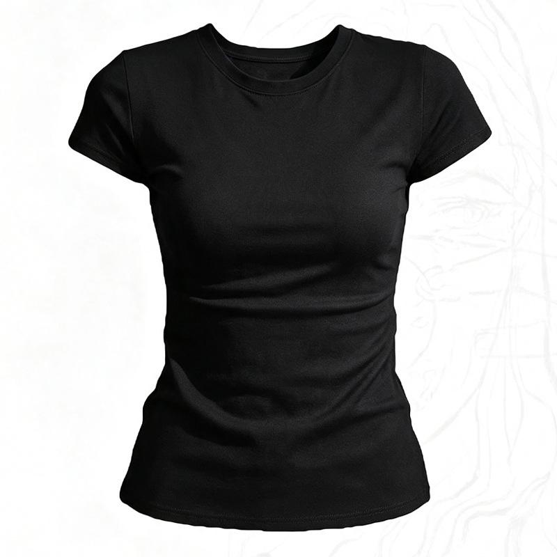 Damen Slim Fit Rundhals Kurzarm T-Shirt - Sommer 2026 Vielseitiges Basic Top