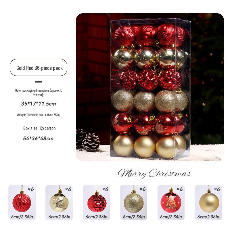 36-Piece Christmas Tree Ornament Set - 6cm Glitter & Painted Irregular Shape Balls
