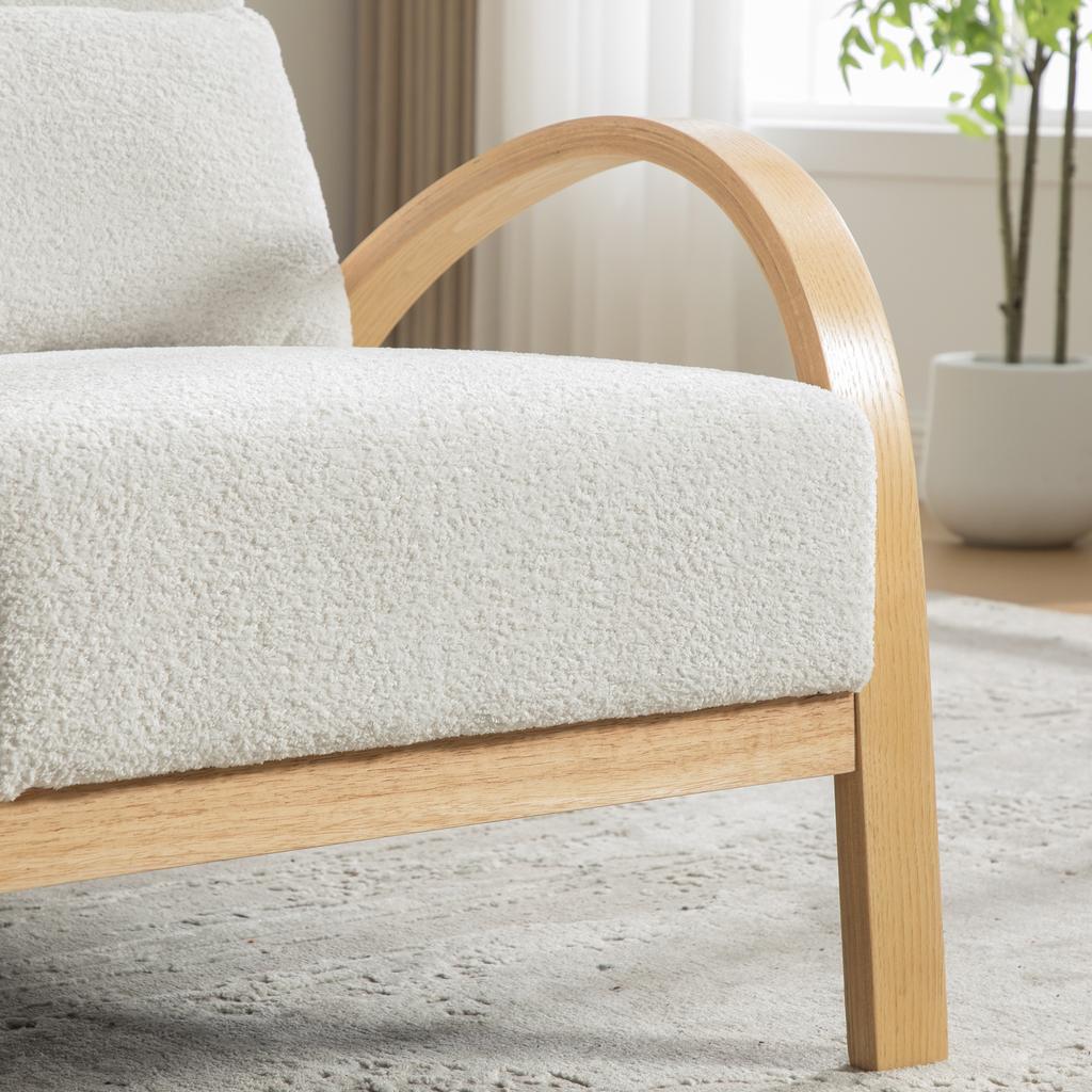 Scandinavian Fabric Lounge Chair – Soft Chenille Fabric and Sturdy Wood Frame, Ideal for Living Room & Bedroom-IVORY