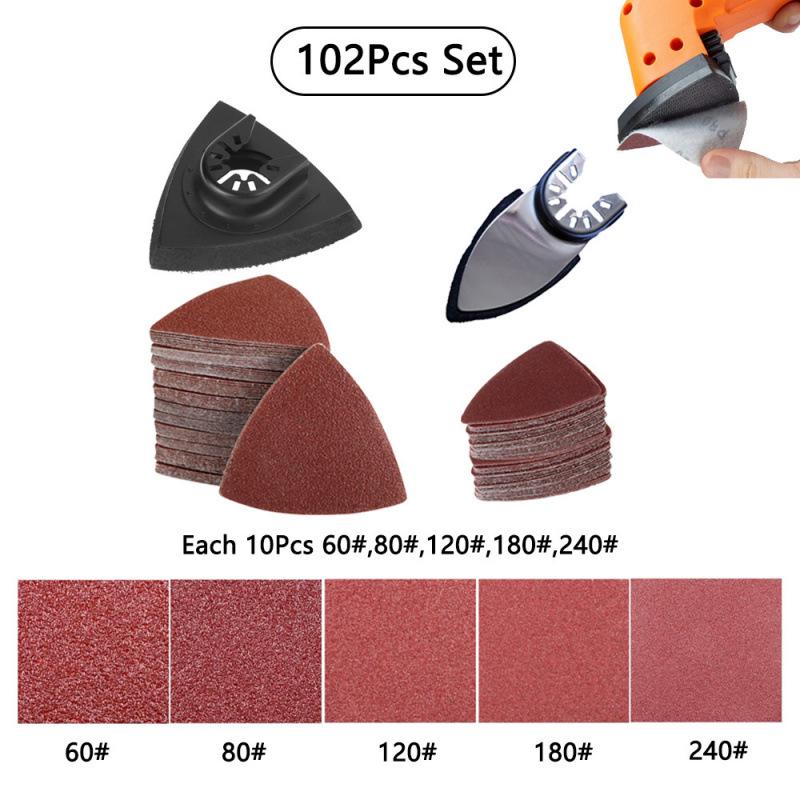 102-Piece Universal Sandpaper Set (80x80mm Triangle/Finger Shape) for Multi-Function Trimming and Polishing Machines.