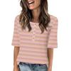 Shirts For Women Trendy Round Neck Button T Shirts Printed  Blouse Half Sleeve Tops For Women