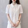 Hollow Embroidered Lace Polo Collar Short-sleeved Shirt Women's Summer Korean Sweet High-end Light Luxury Age-reducing Foreign Style Shirt
