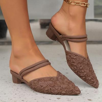 Women's Summer Pointed Head Fashion Flat Daily Casual Low Heel Solid Color Outer Wear Bao Head Half Sandals
