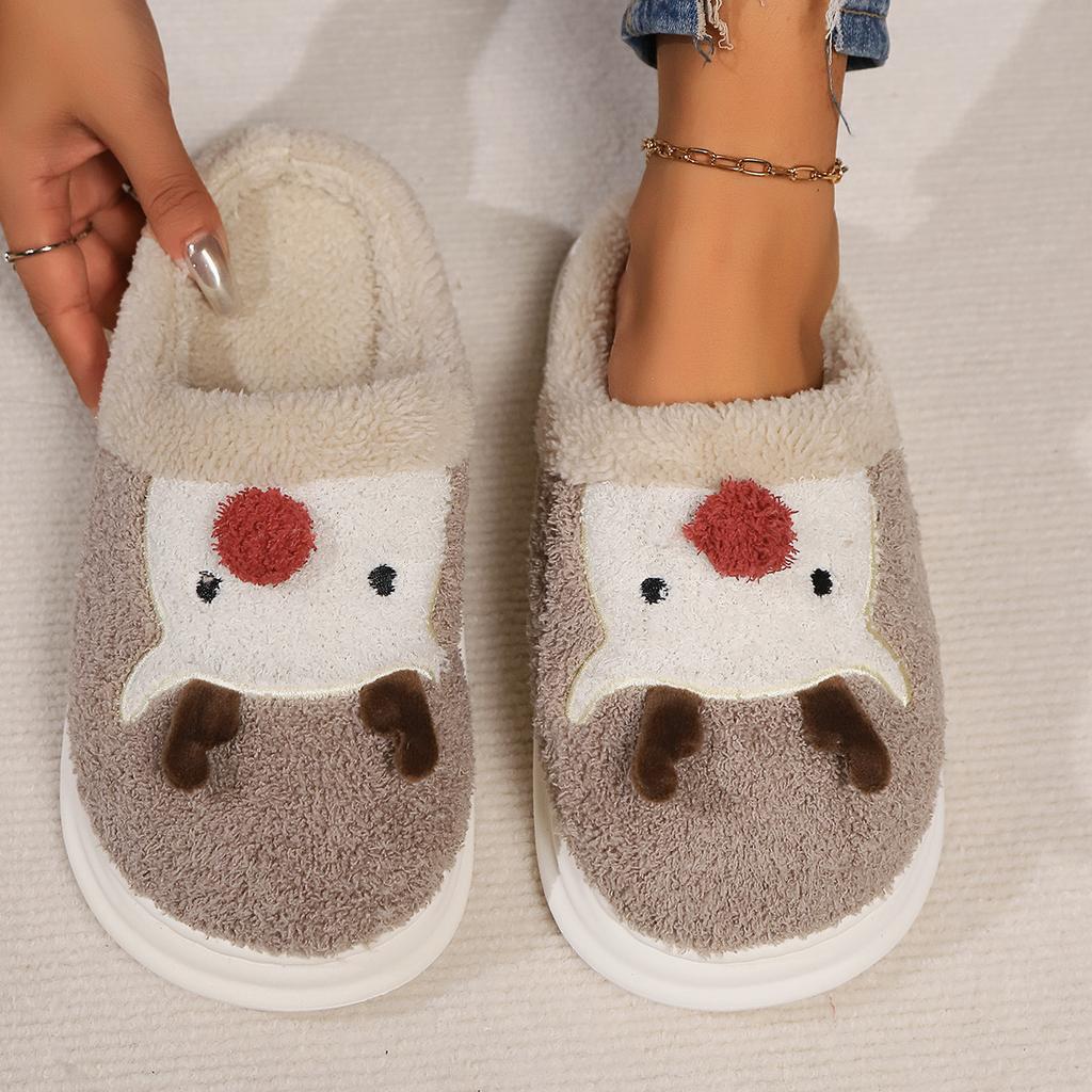 Fashion Smile Elk Couple Slippers Christmas Day Antler Wool Slippers Indoor And Outdoor Warm Non-slip Comfortable Casual Cotton Slippers