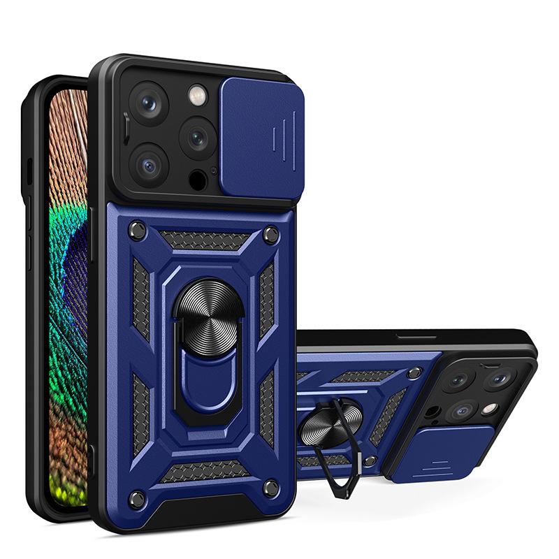 For Apple 13/14/15 Pro Phone Case Anti Drop Sliding Window for IPhone 14 PLUS Metal Ring Holder