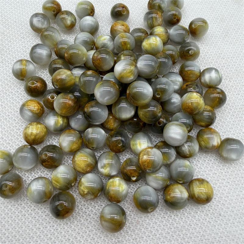 20pcs 10mm Flowing Light Dyeing Gilded Resin Beads Imitation Cat Eye Beads DIY Bracelet Beads Phone Chain Decoration