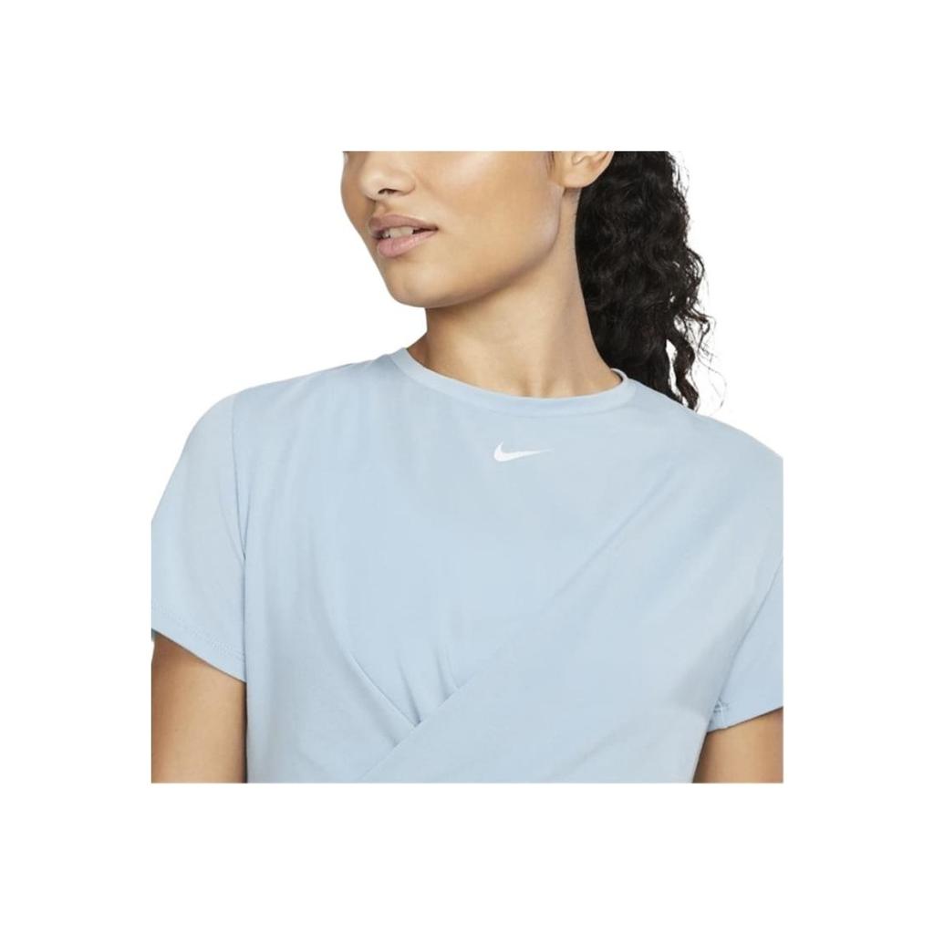 Nike Dri-Fit Solid Logo Round Neck Short Sleeve T-Shirt Women Tops Blue DD4922-494
