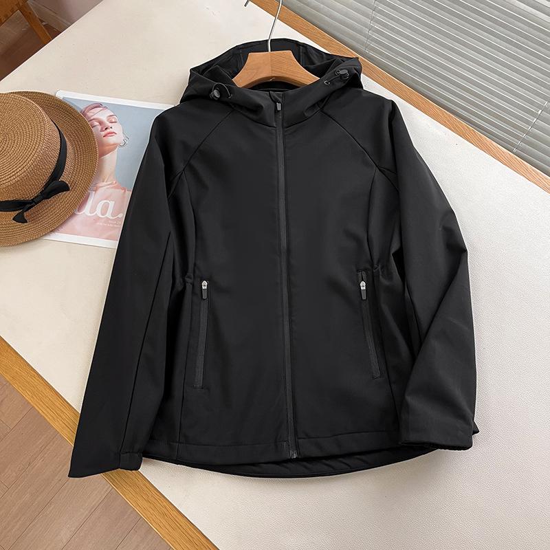 2026 New Windproof Waterproof Softshell Jacket Outdoor Casual Slim Fit Hooded Short Women s Coat S чёрный