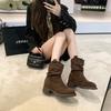 Women's Shoes Versatile Retro Stacking Boots Women's New Autumn Temperament Thin Thick Heel Short Boots Small Height-increasing Boots