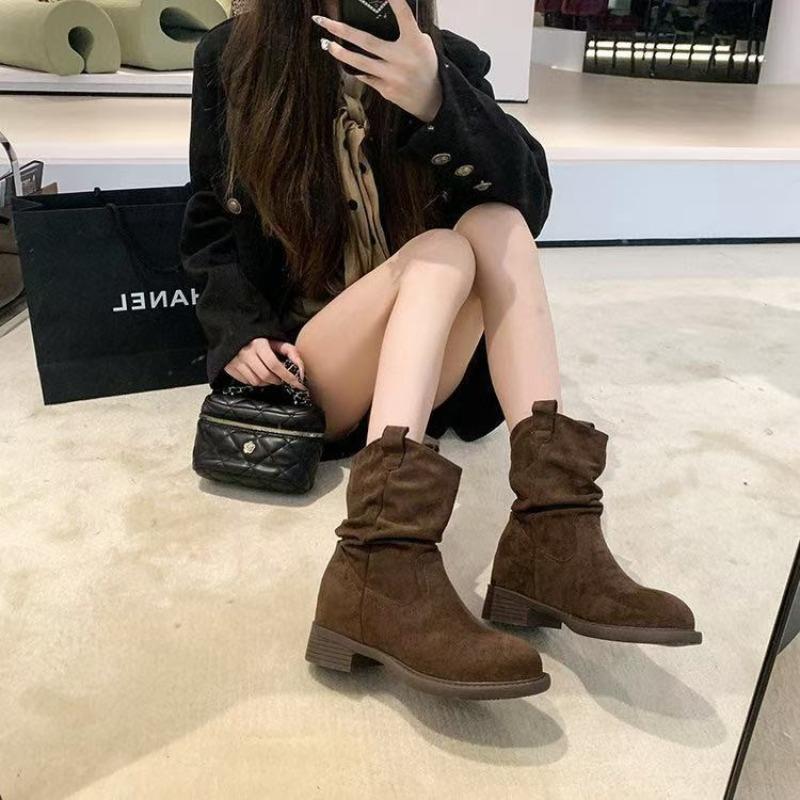 Women's Shoes Versatile Retro Stacking Boots Women's New Autumn Temperament Thin Thick Heel Short Boots Small Height-increasing Boots