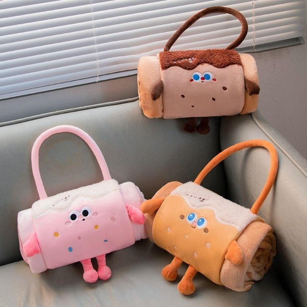 Cozy 2 in 1 Foldable Roll Blanket Cartoon Warm Nap blanket Handheld Plush Cushions Blanket Office