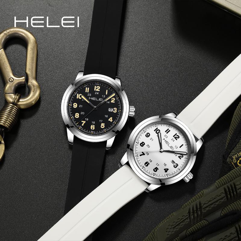 HELEI Sport Men Watch Top Brand Luxury Military Waterproof Male Clock Quartz Business Original Silicone Wristwatch Gift 9020CJ